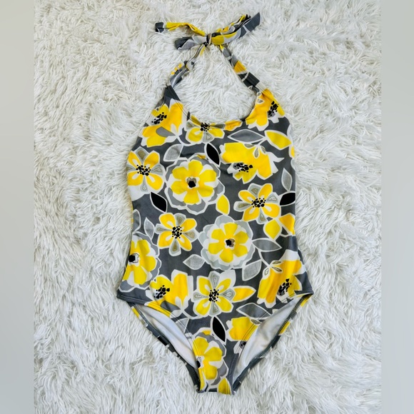 Gymboree Girls Swimsuit One Piece Swimwear floral yellow & gray bathing suit - Picture 3 of 6